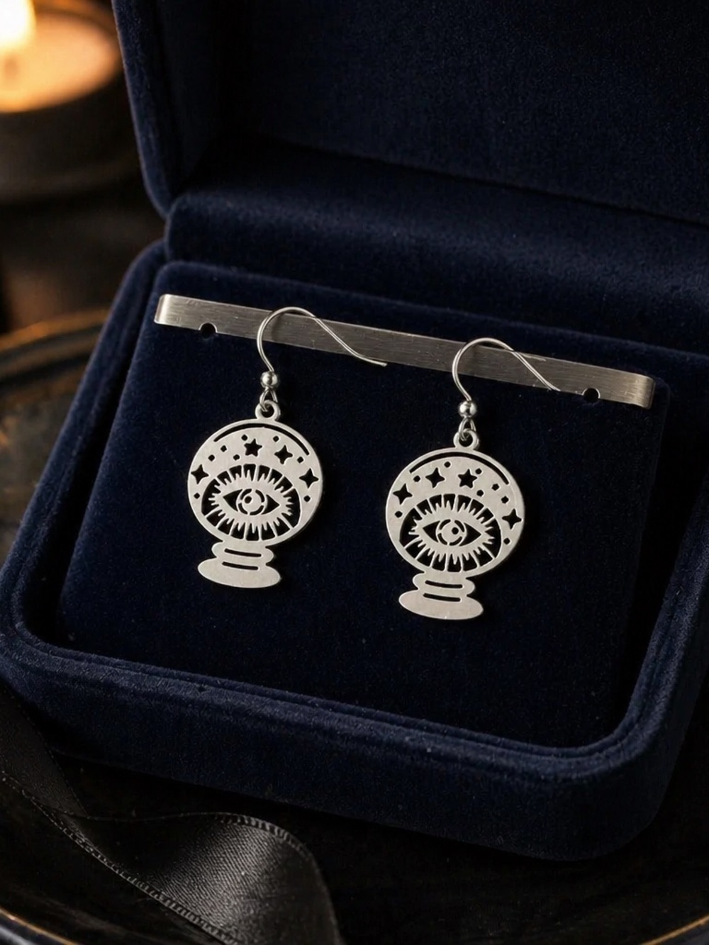 Silver Crystal Ball Eye Dangle Earrings - hypoallergenic hooks